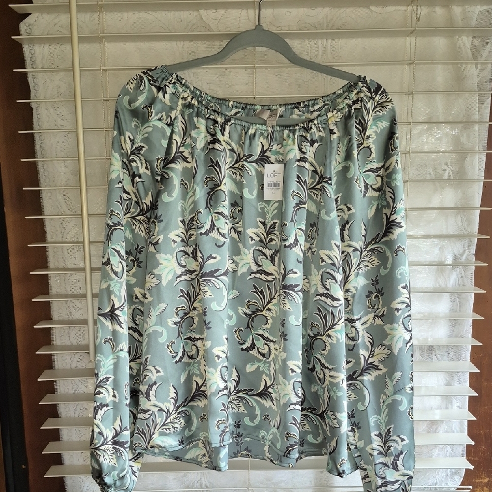 LOFT Mint Green Floral Off-Shoulder Blouse - Picture 4 of 9